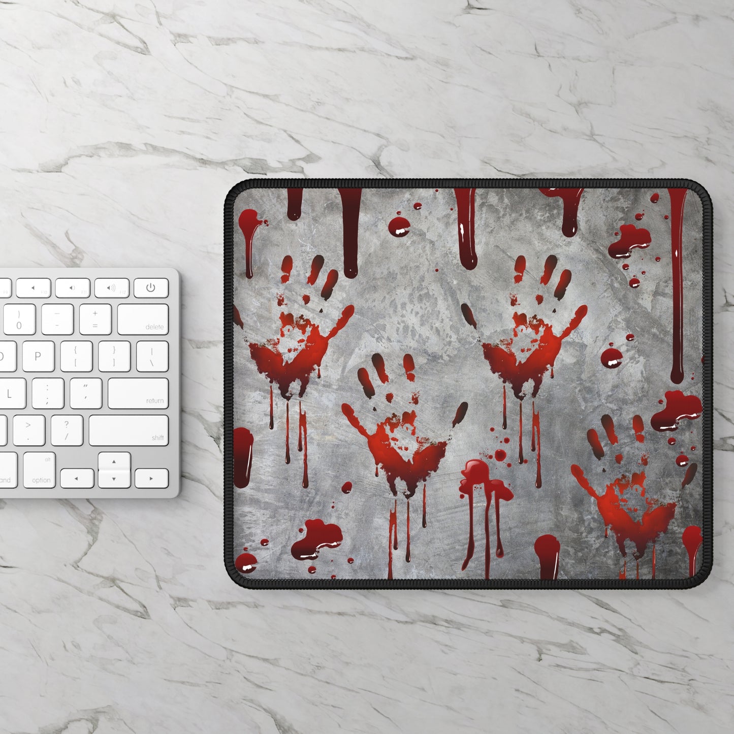 Bloody Handprints Horror Gaming Mouse Pad – 9x7 Neoprene Desk Mat for Gamers and Halloween Thrill Seekers 🩸🖤