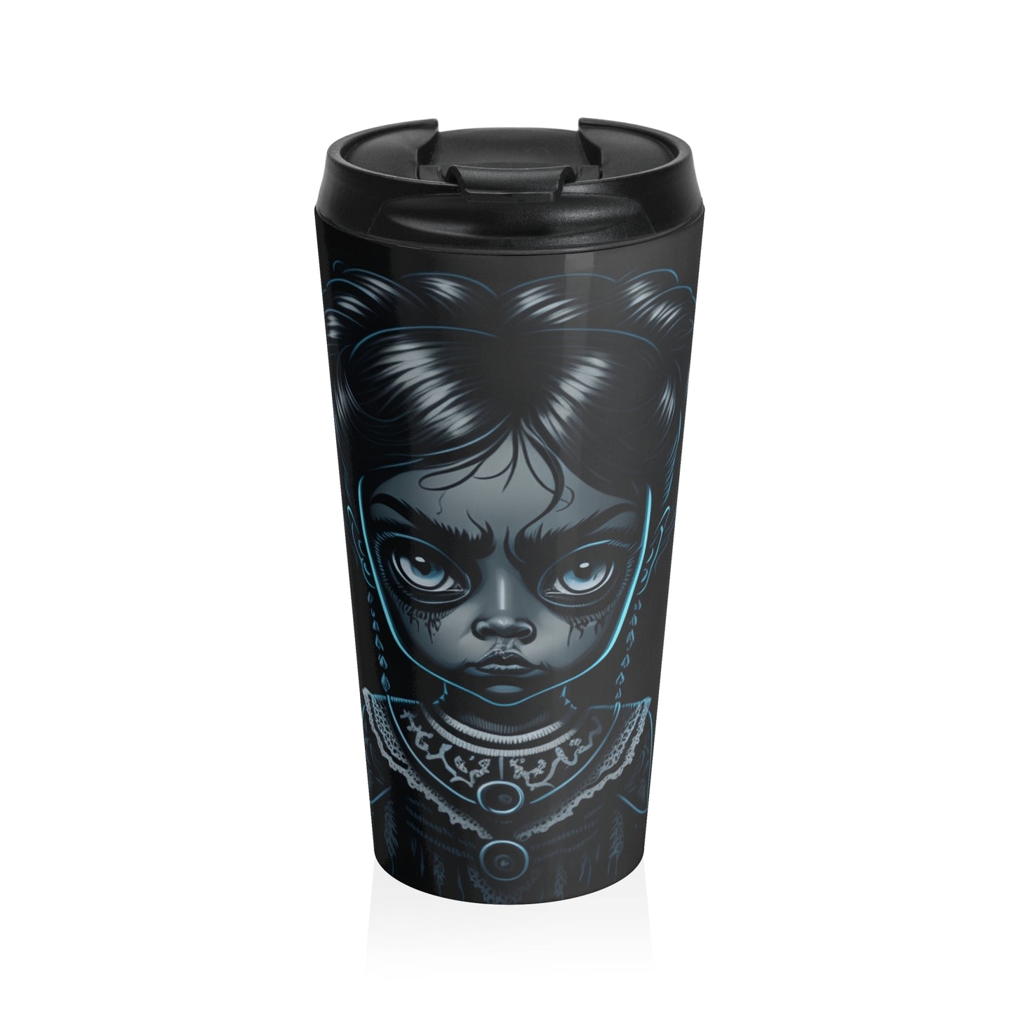 Cursed Doll Stainless Steel Travel Mug – 15oz