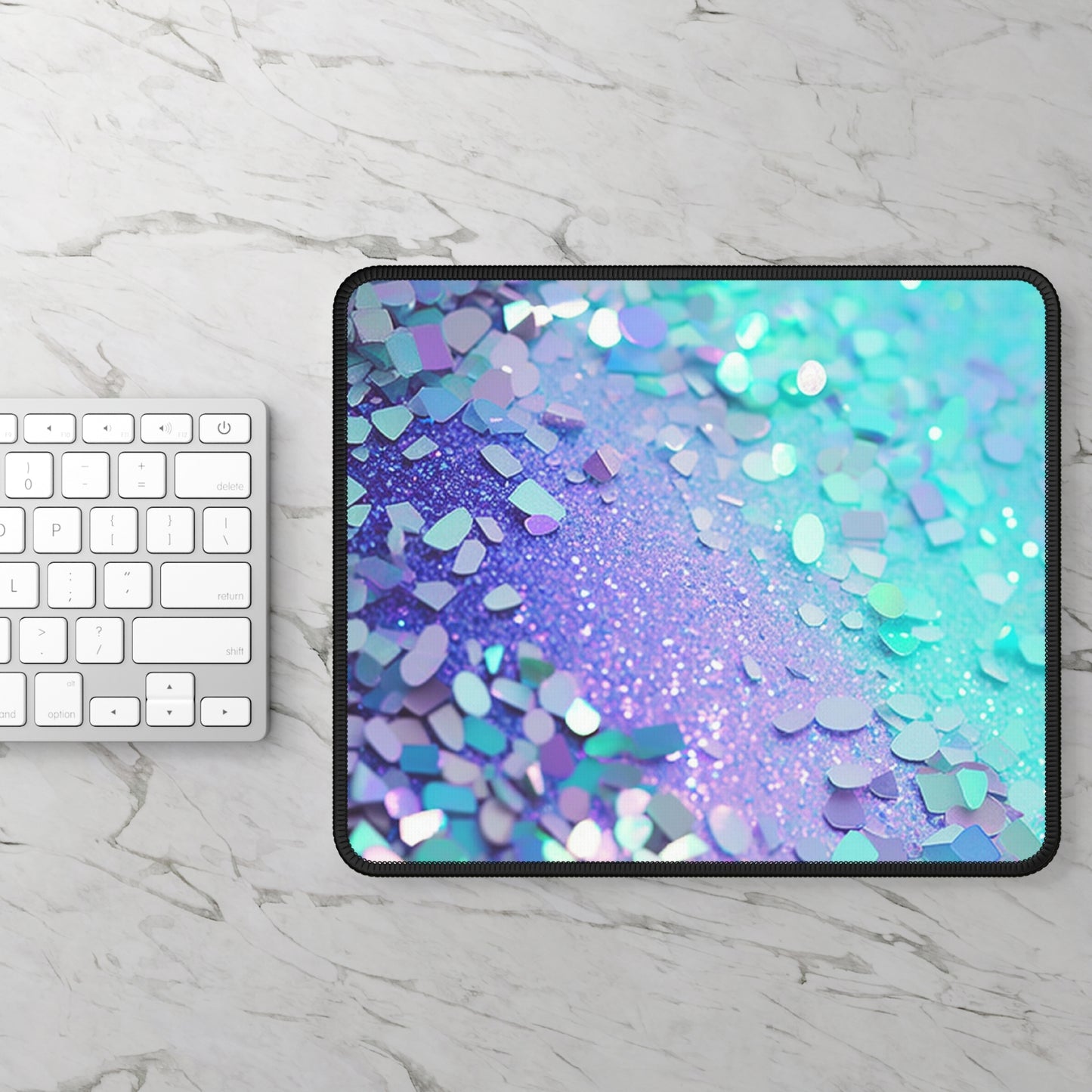 Aqua Prism Mouse Pad – 9x7 Neoprene Desk Mat with Iridescent Glitter and Holographic Sparkle Design