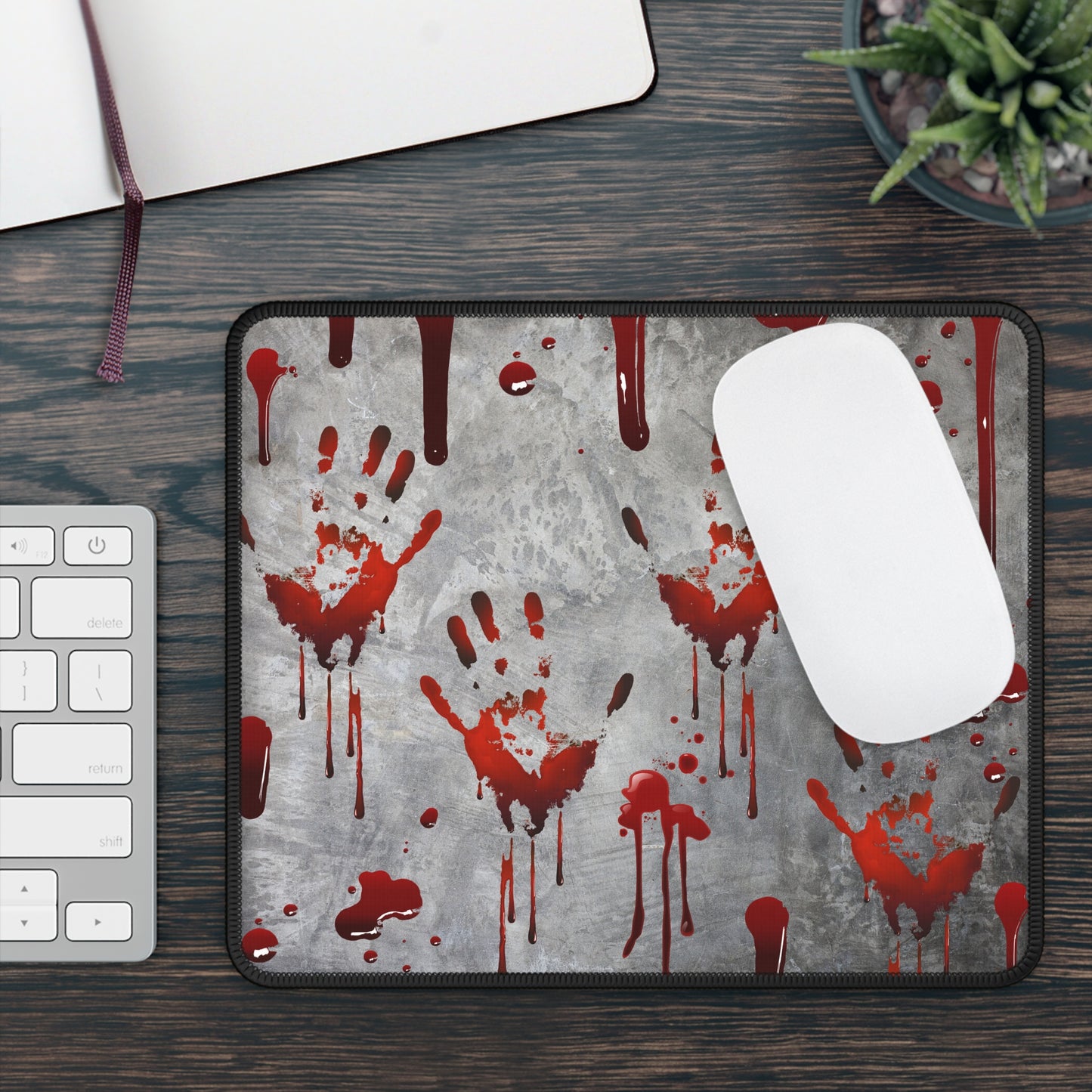 Bloody Handprints Horror Gaming Mouse Pad – 9x7 Neoprene Desk Mat for Gamers and Halloween Thrill Seekers 🩸🖤