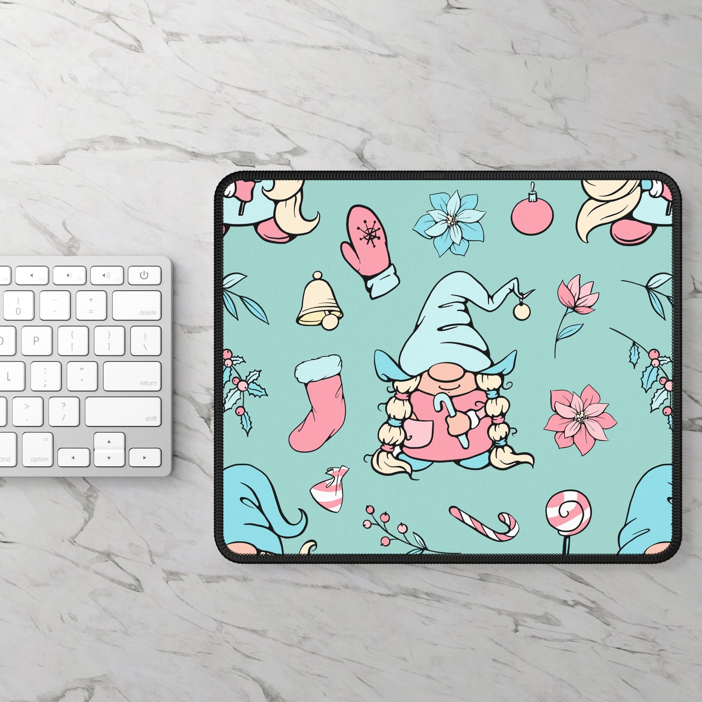 Candy Cane Gnome Mouse Pad – 9x7 Neoprene Desk Mat with Cute Holiday Design