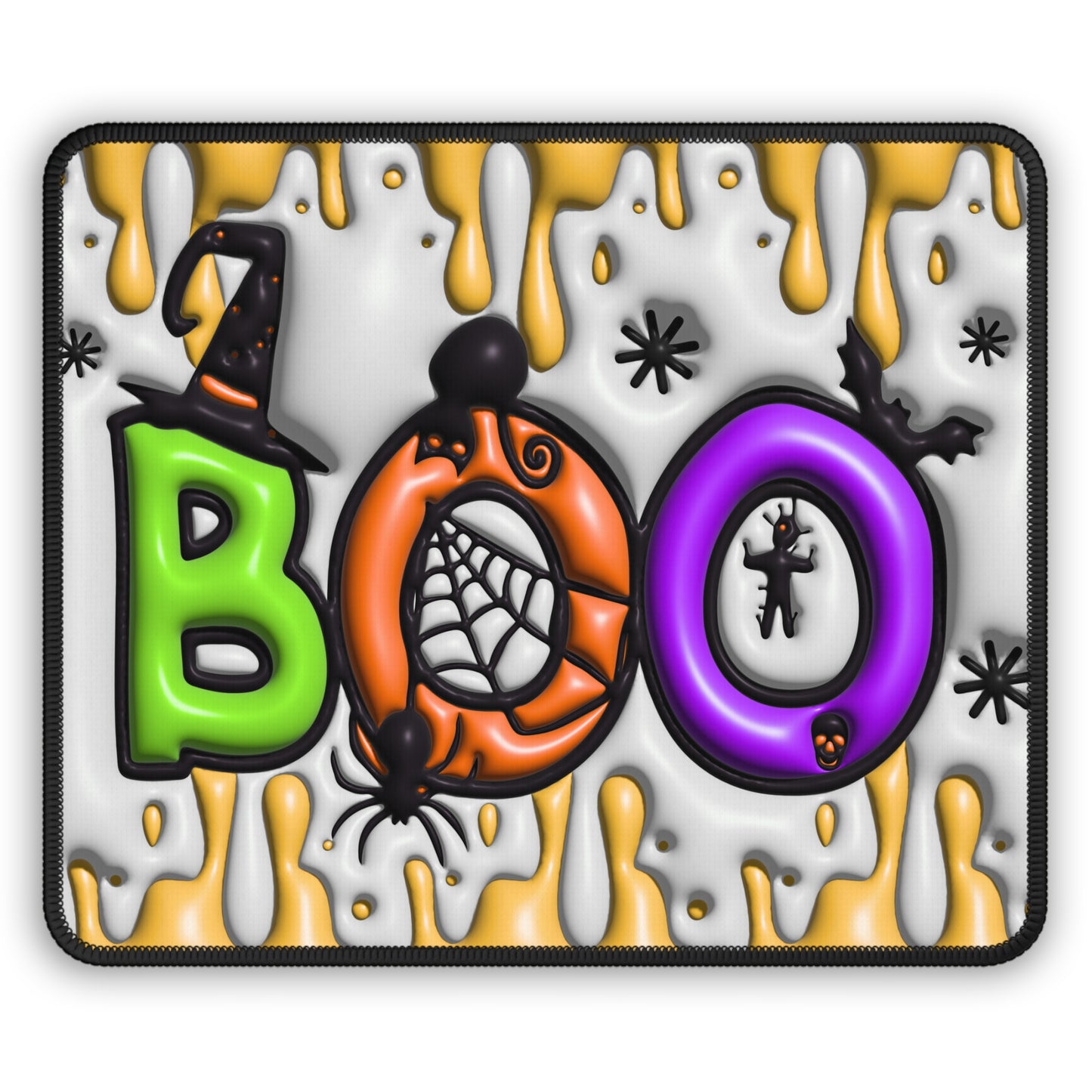 BOO Mouse Pad – 9x7 Neoprene Desk Mat with Halloween Letter Design and Spooky Drips