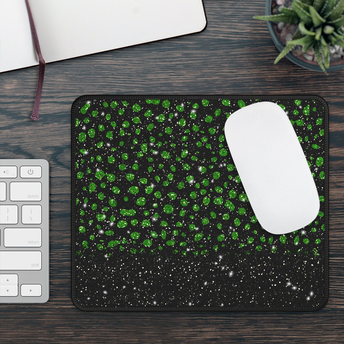 Emerald Sparkle Mouse Pad – 9x7 Neoprene Desk Mat with Green Glitter Design