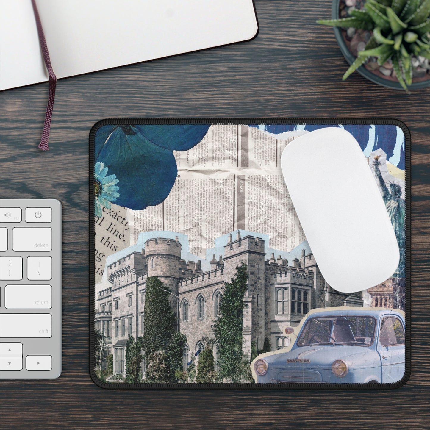 Vintage Wanderlust Mouse Pad – 9x7 Neoprene Desk Mat with Retro Travel Collage Design