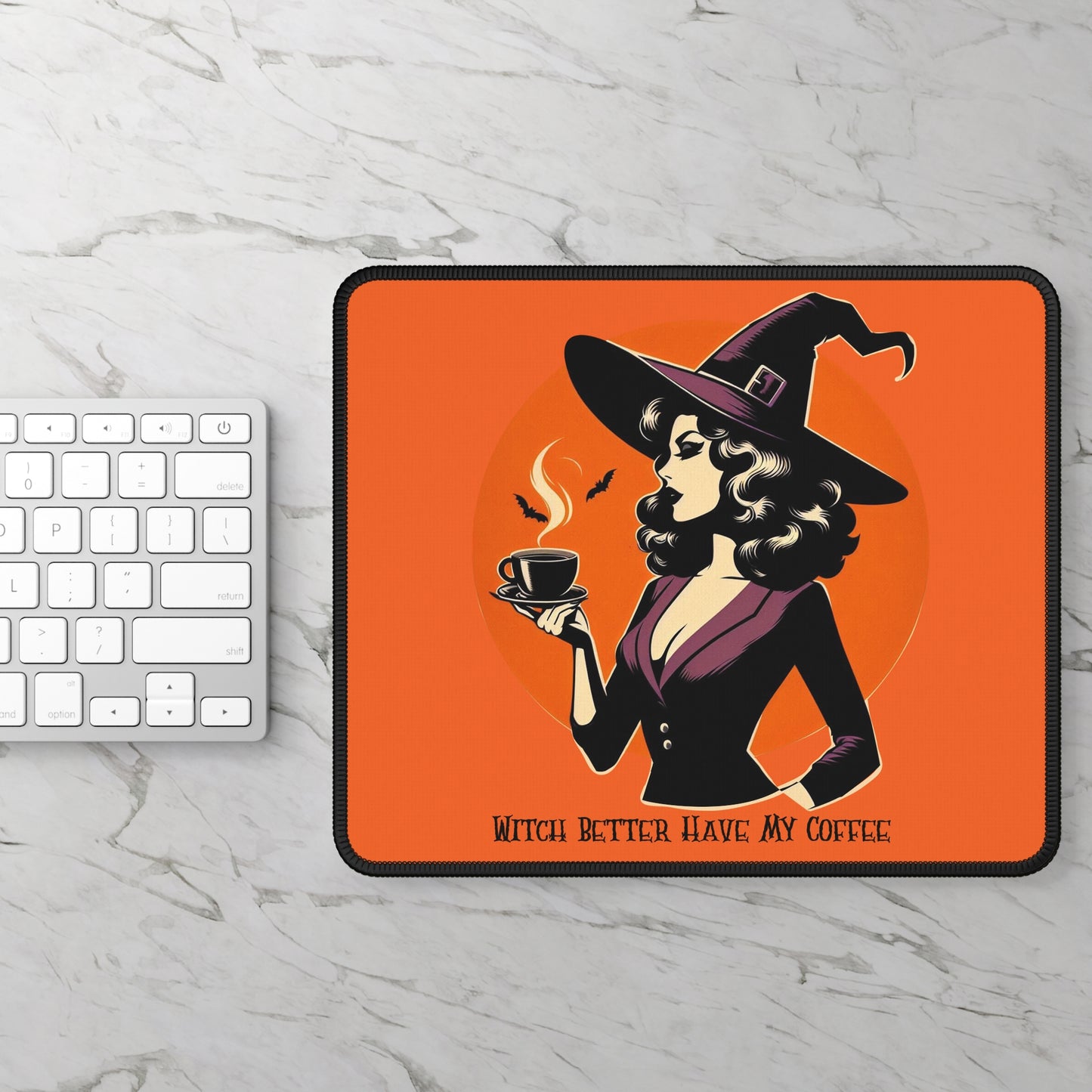Witch Better Have My Coffee Mouse Pad – 9x7 Neoprene Desk Mat with Retro Witch Design