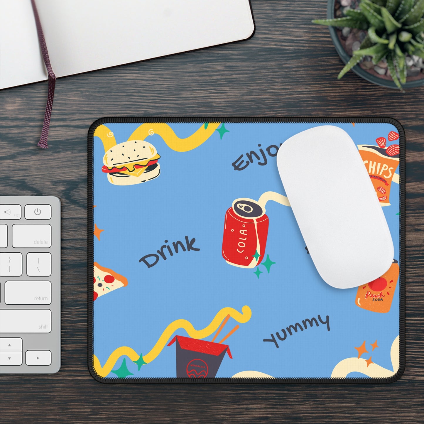 Snack Attack Mouse Pad – 9x7 Neoprene Desk Mat with Fun Food and Drink Design