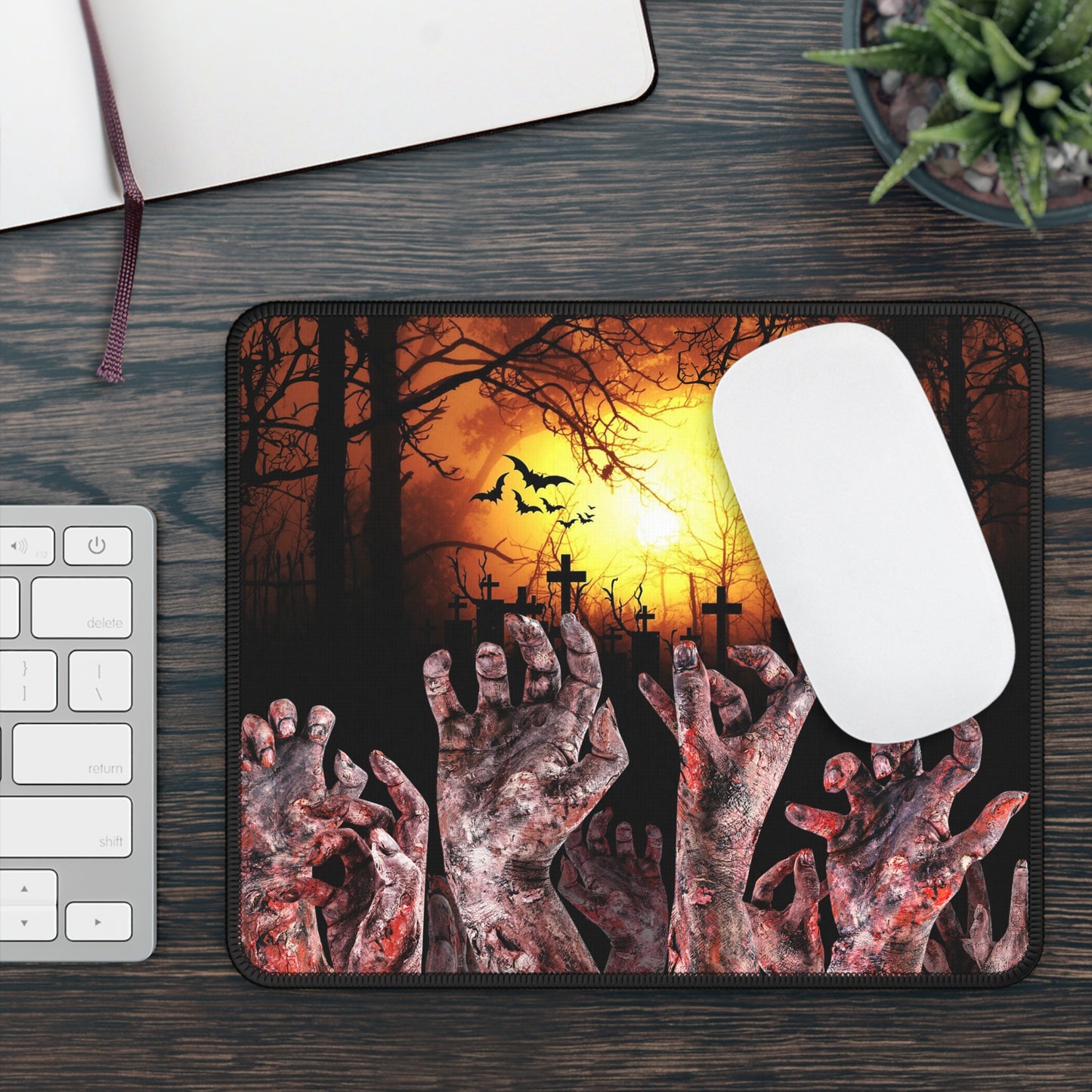 Zombie Rise Gaming and Work Mouse Pad – 9x7 Anti-Slip Neoprene Desk Mat with Undead Graveyard Design for Horror Fans and Gamers
