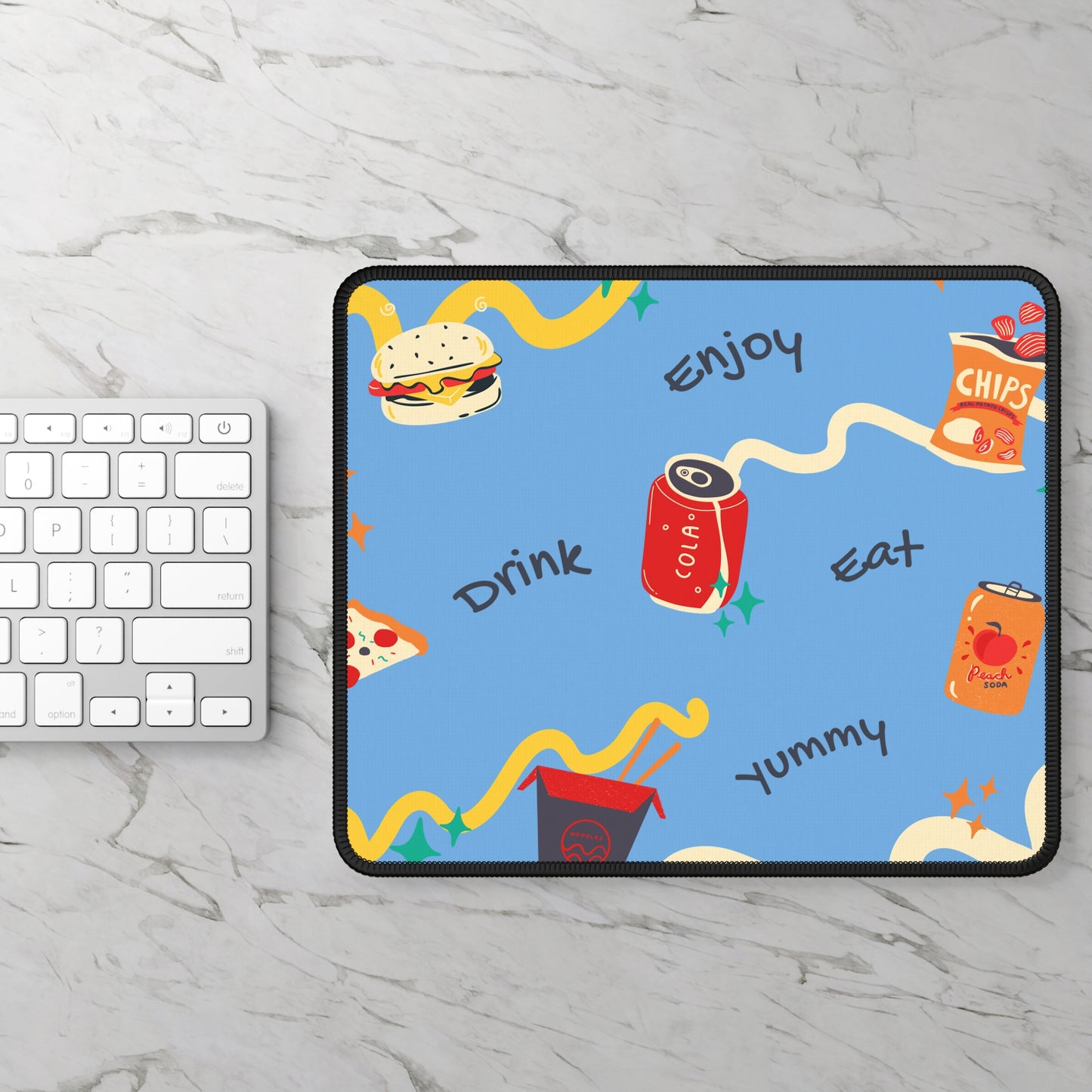 Snack Attack Mouse Pad – 9x7 Neoprene Desk Mat with Fun Food and Drink Design