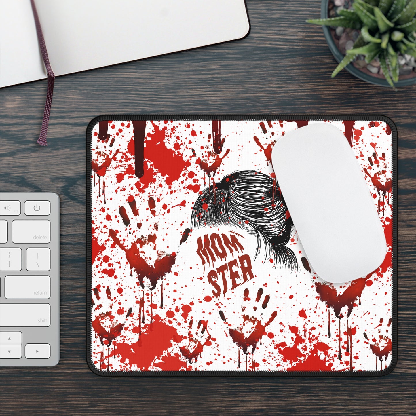 Momster Blood Splatter Gaming and Work Mouse Pad – 9x7 Anti-Slip Neoprene Desk Mat with Horror Design for Spooky Moms and Halloween Lovers