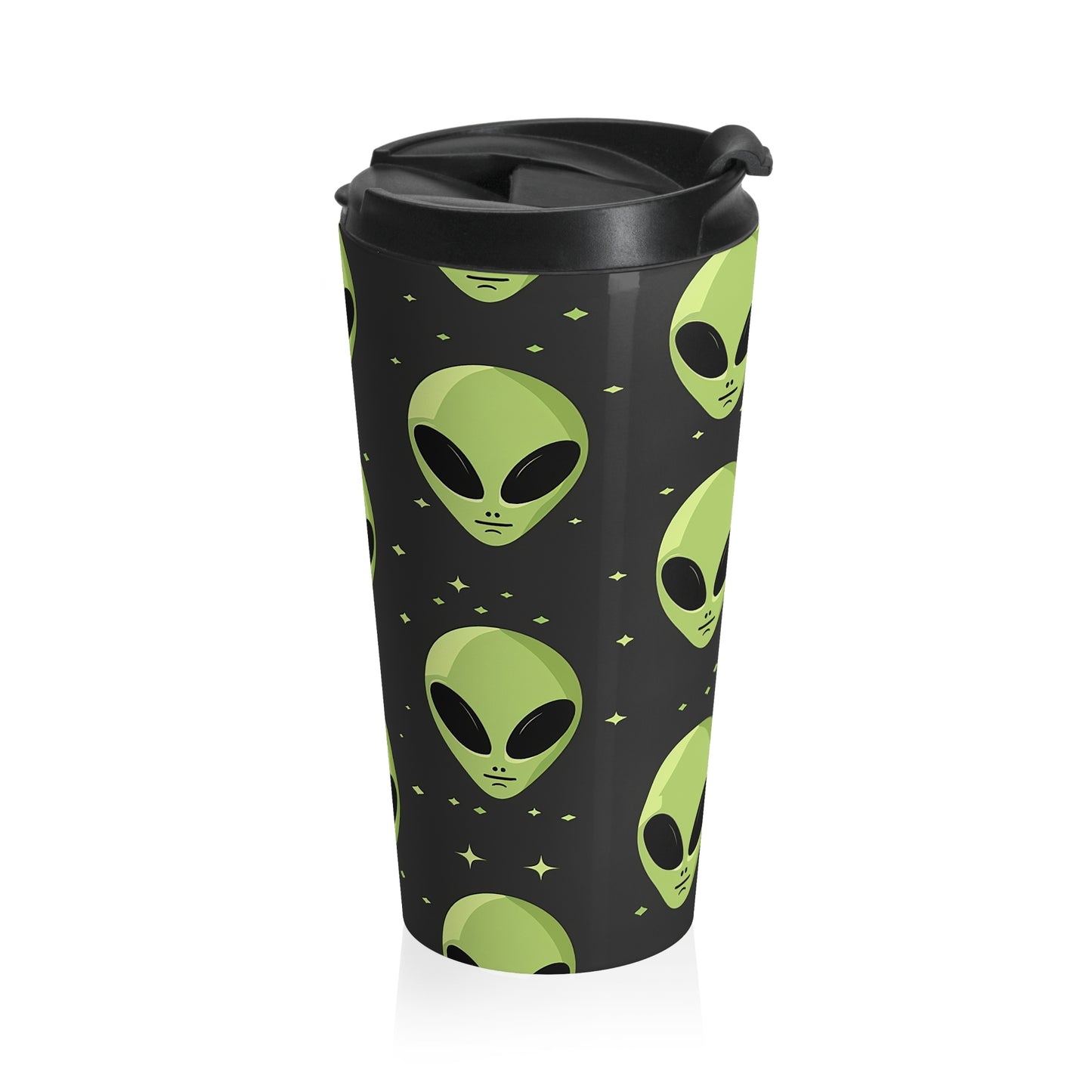 Neon Alien Head Stainless Steel Travel Mug – 15oz