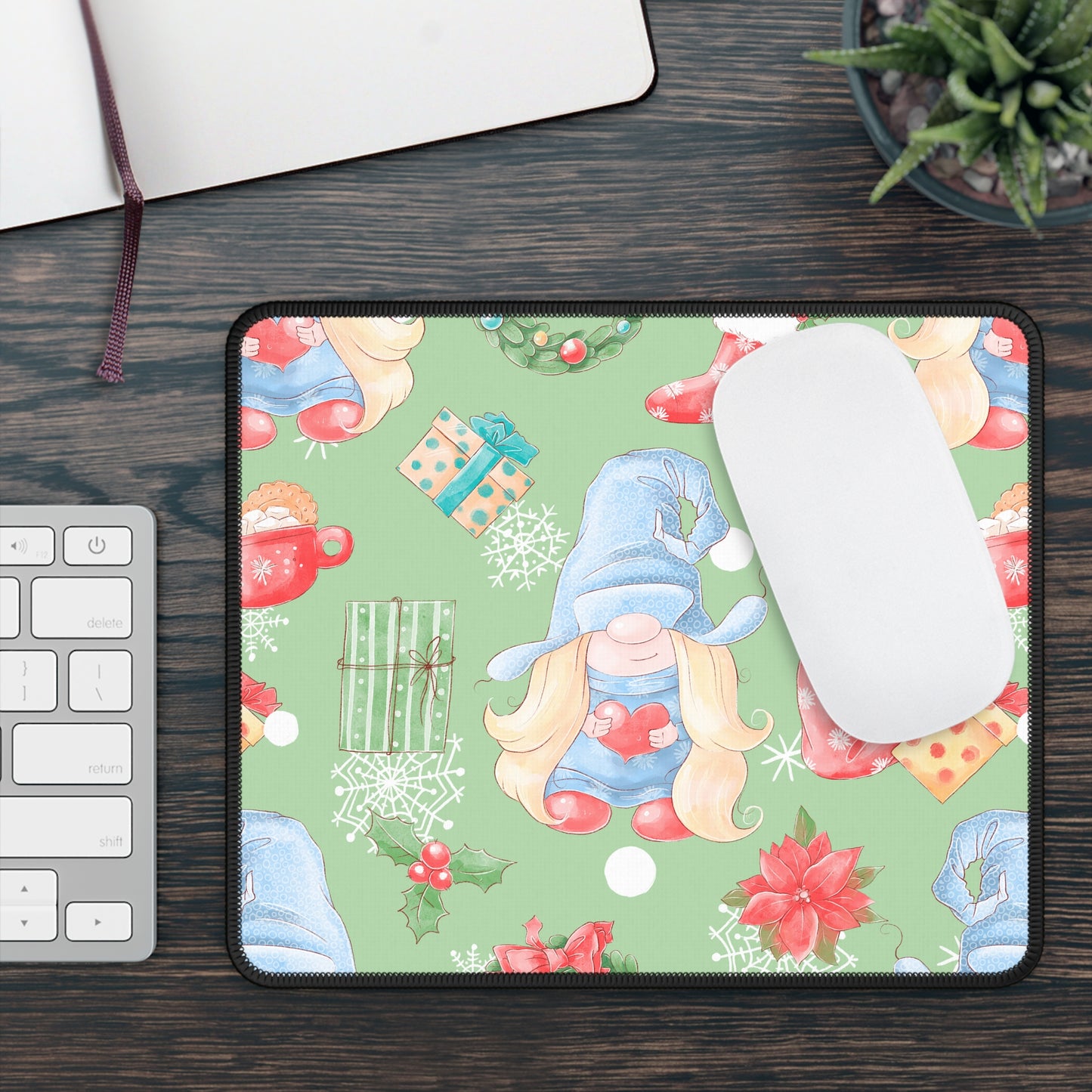 Holiday Gnome Mouse Pad – 9x7 Neoprene Desk Mat with Christmas Gift Design