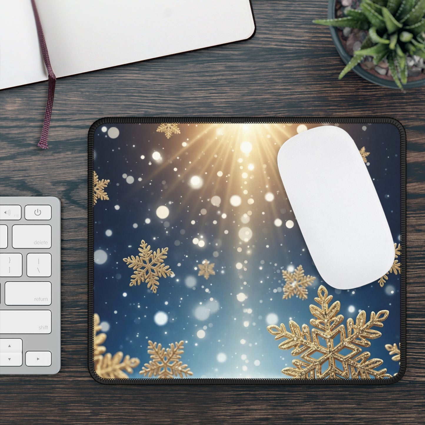 Golden Snowflake Winter Wonderland Mouse Pad