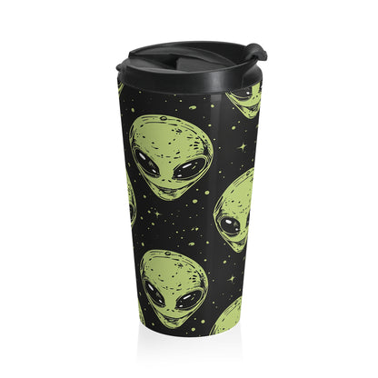 Galactic Alien Pattern Stainless Steel Travel Mug – 15oz