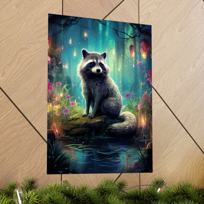 Moonlit Raccoon Enchanted Forest Matte Poster