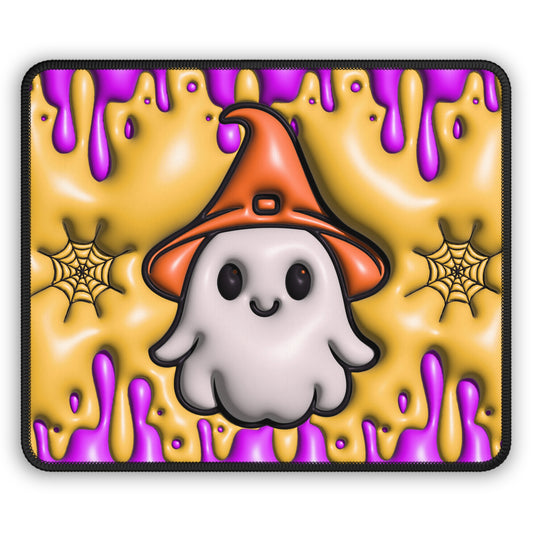 Cute Ghost Witch Mouse Pad – 9x7 Neoprene Desk Mat with Halloween Drip and Spiderweb Design