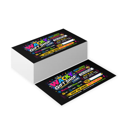 Wacky Gift Shop Business Cards — Bright Neon Promotional Card for Quirky Retail & Events