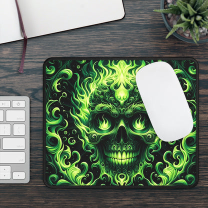 Neon Flame Skull Mouse Pad