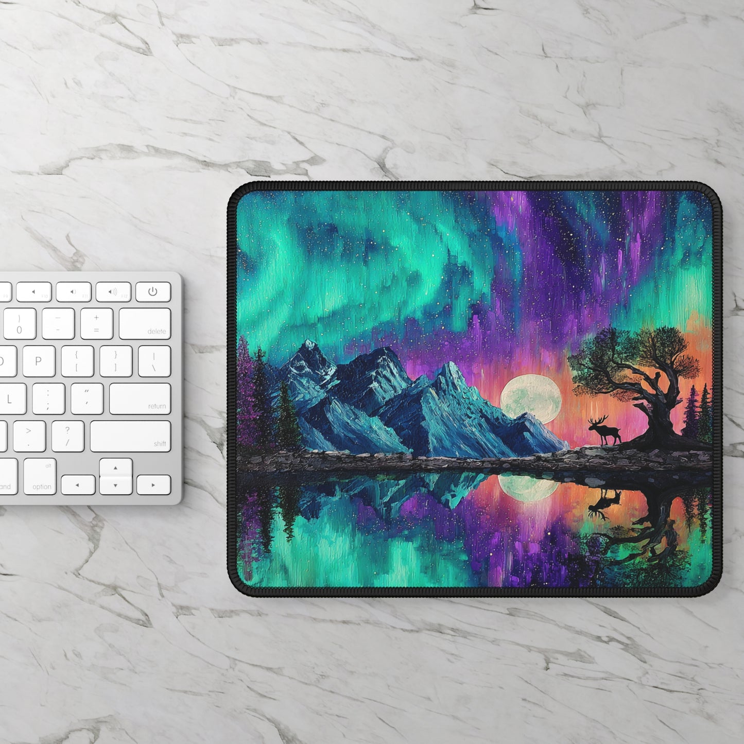 Northern Lights Mountain Reflection Mouse Pad