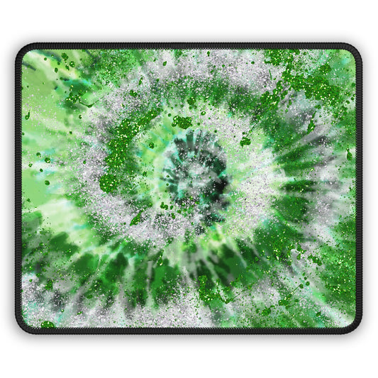 Green Tie-Dye Glitter Mouse Pad – 9x7 Neoprene Desk Mat with Spiral Design