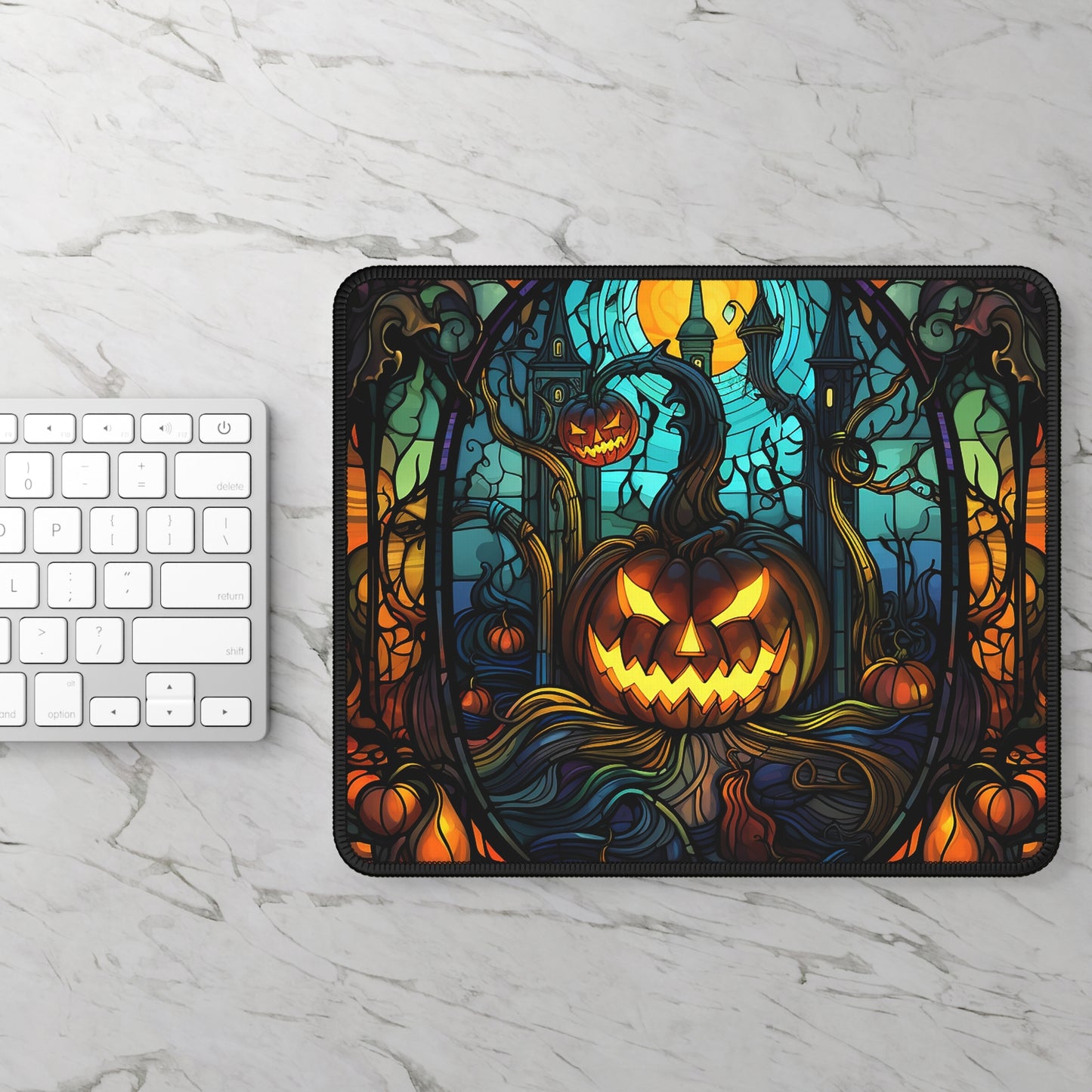 Haunted Pumpkin Stained Glass Mouse Pad