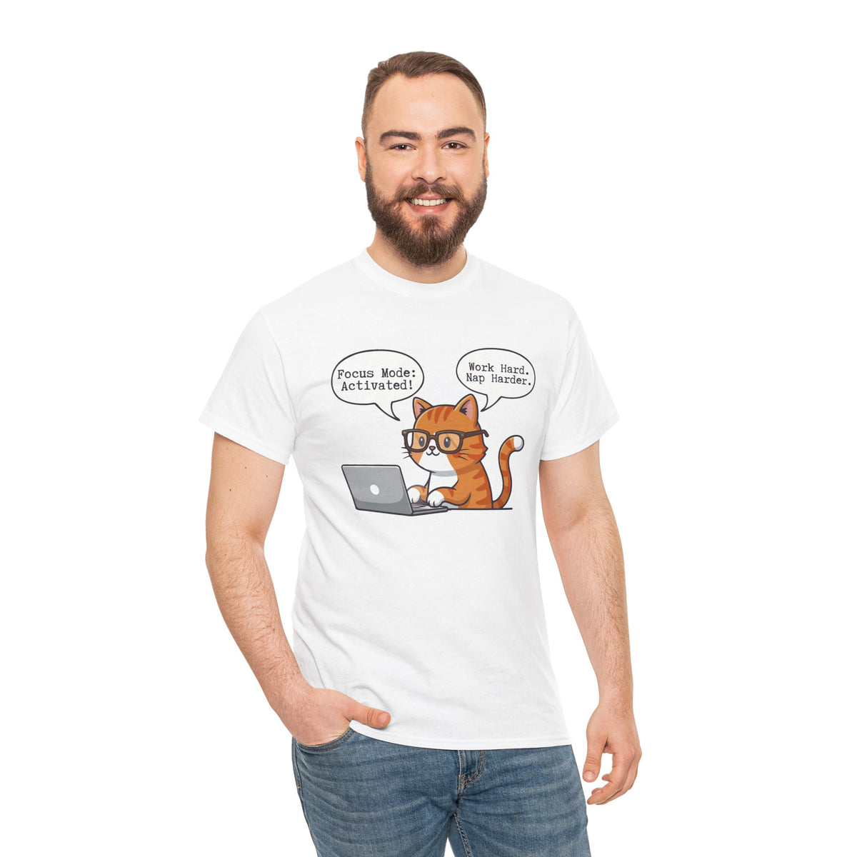 Focus Mode Activated – Work Hard, Nap Harder Cat T-Shirt