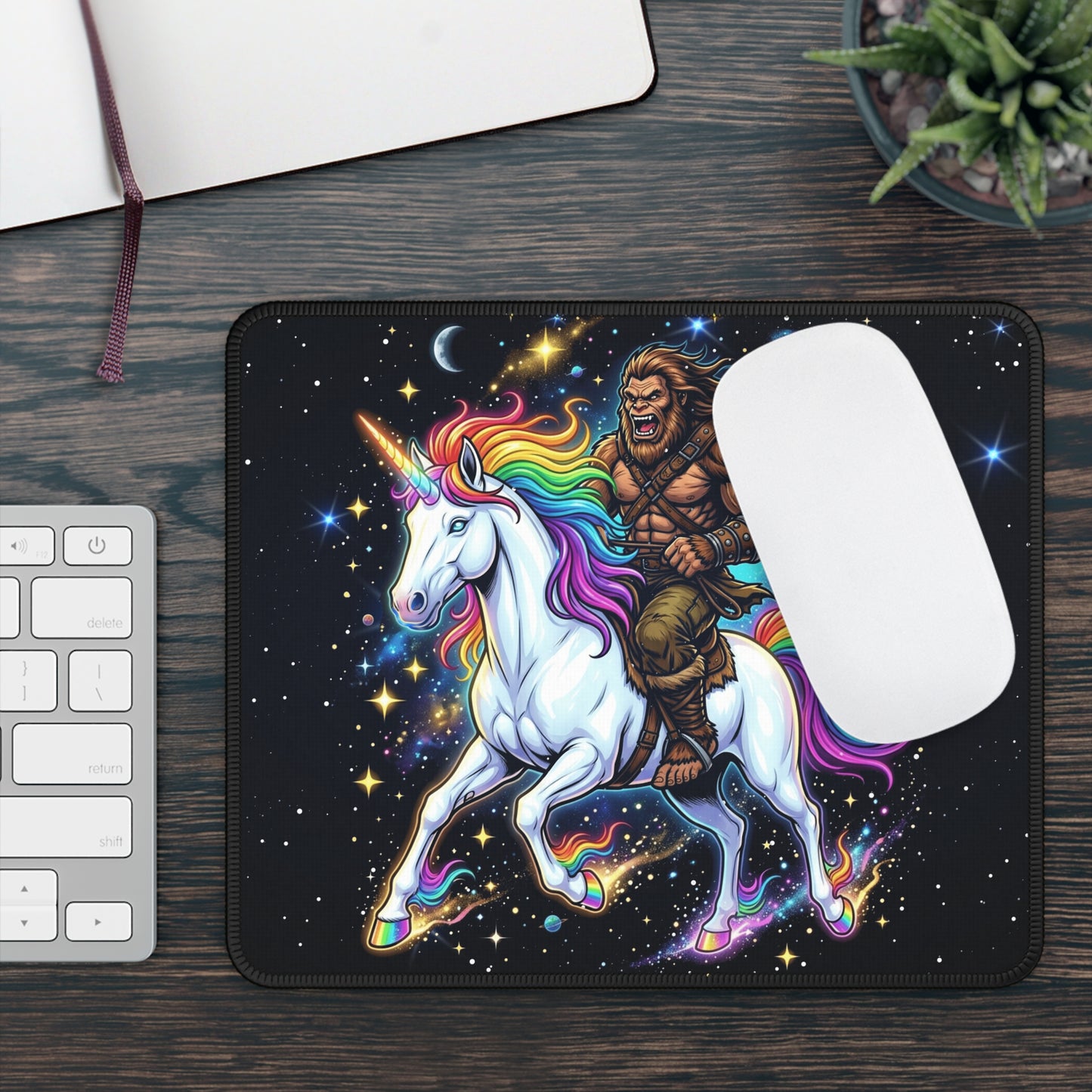 Bigfoot Riding a Unicorn Mouse Pad