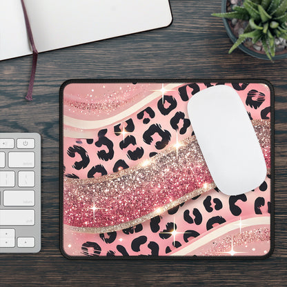 Blush Pink Leopard Glitter Mouse Pad