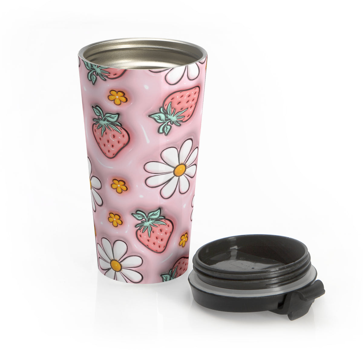 Strawberry Daisy Dream Stainless Steel Travel Mug