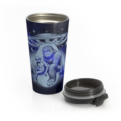 Alien and Bigfoot UFO Stainless Steel Travel Mug – 15oz