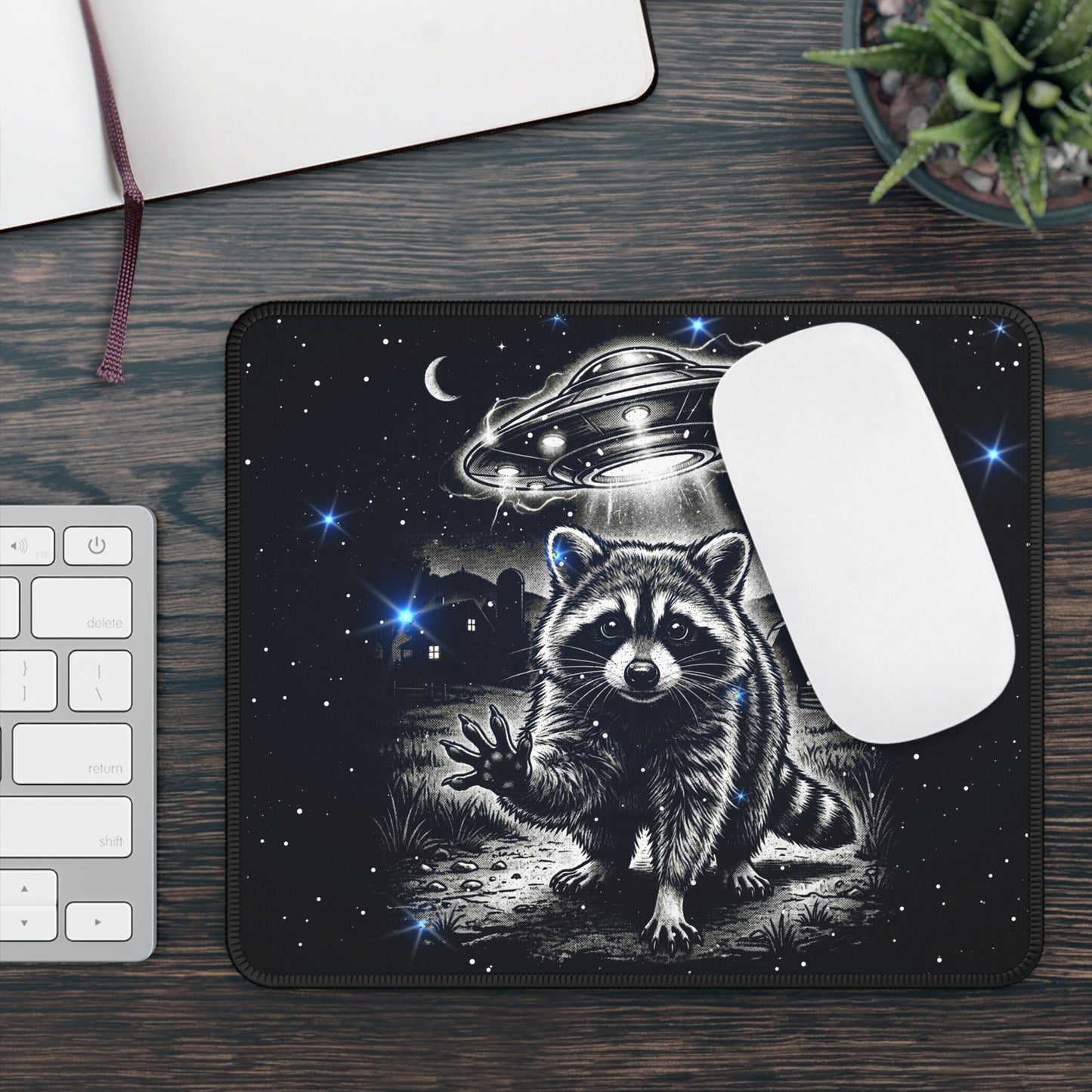 UFO Abduction Raccoon Mouse Pad