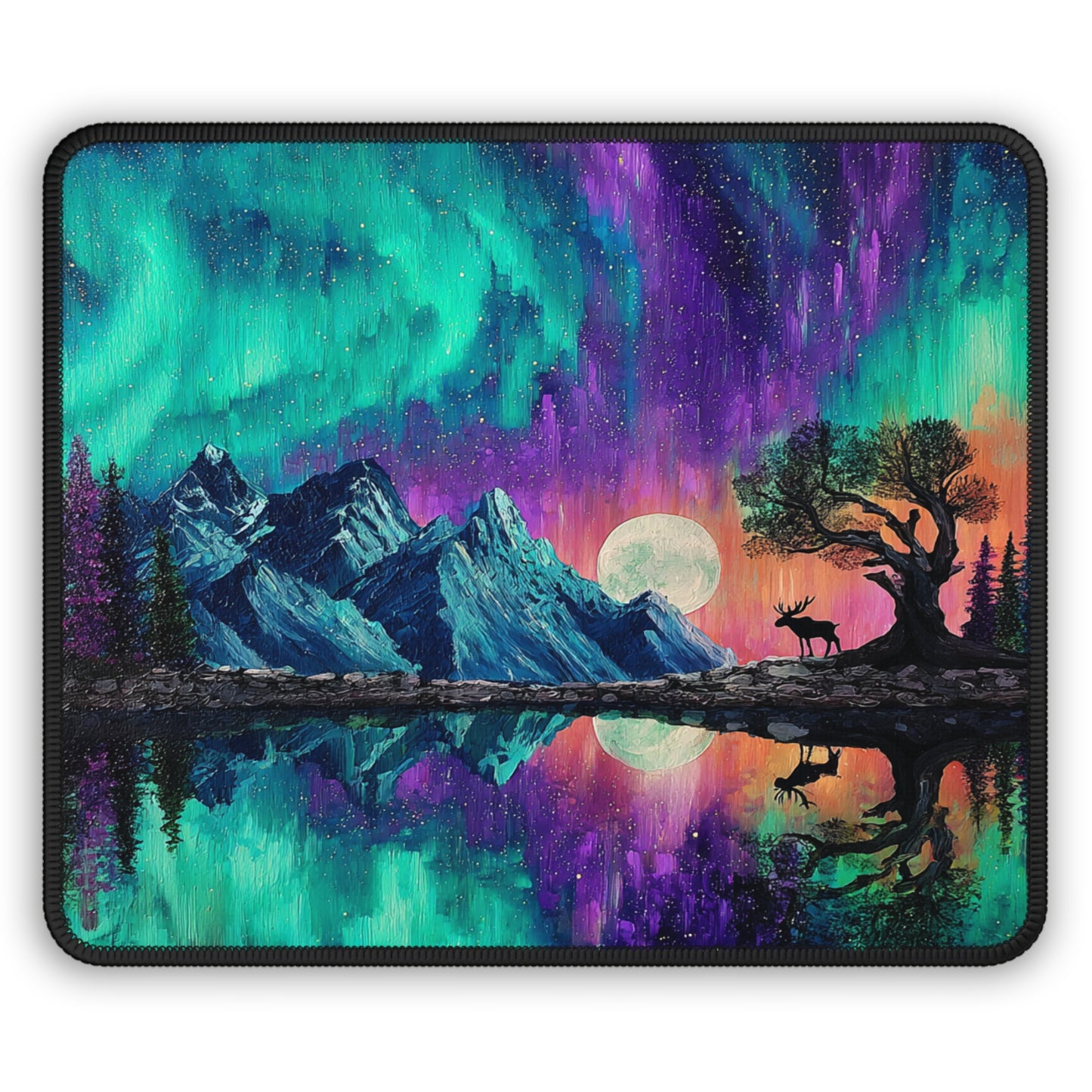 Northern Lights Mountain Reflection Mouse Pad
