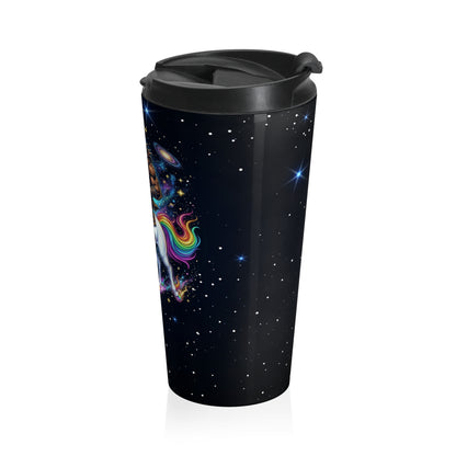 Bigfoot Riding a Unicorn Through Space Travel Mug