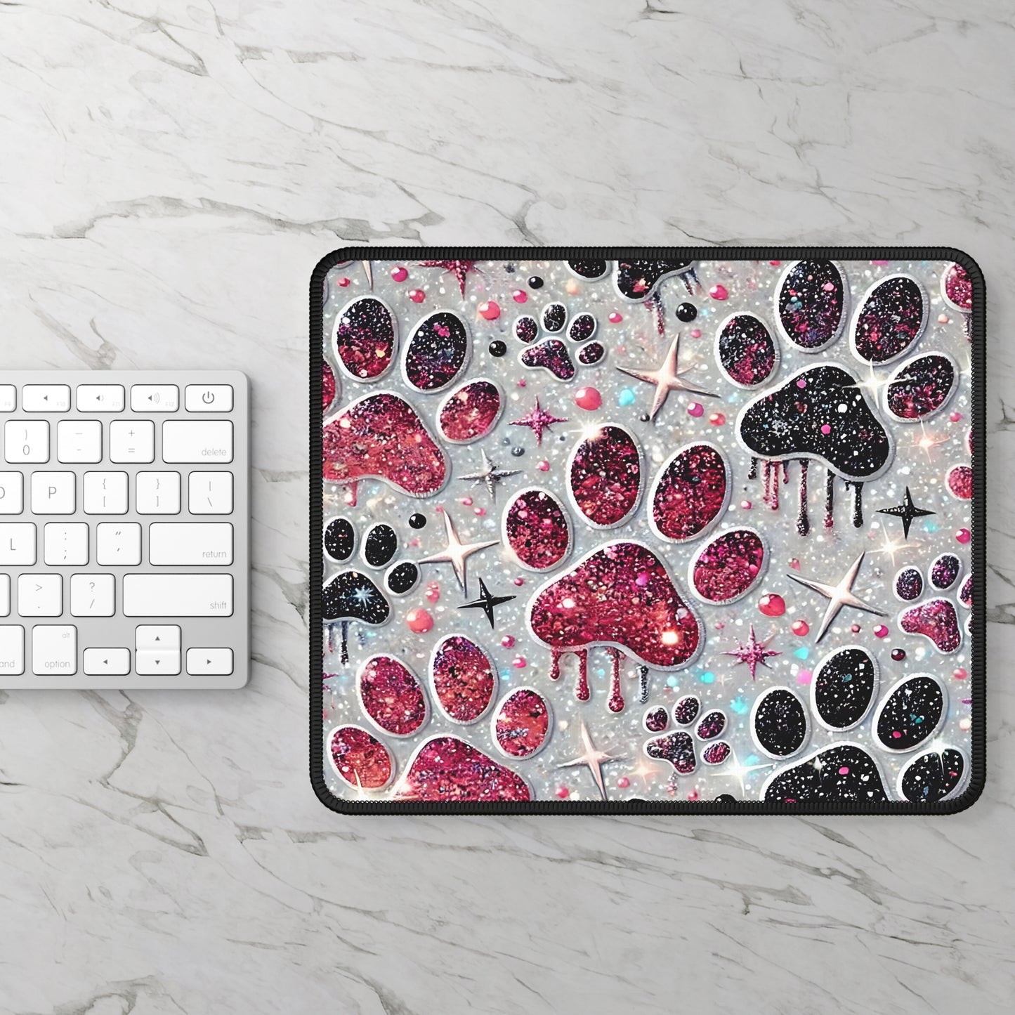 Glitter Paw Prints Mouse Pad