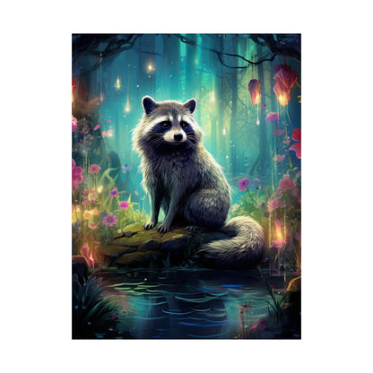 Moonlit Raccoon Enchanted Forest Matte Poster
