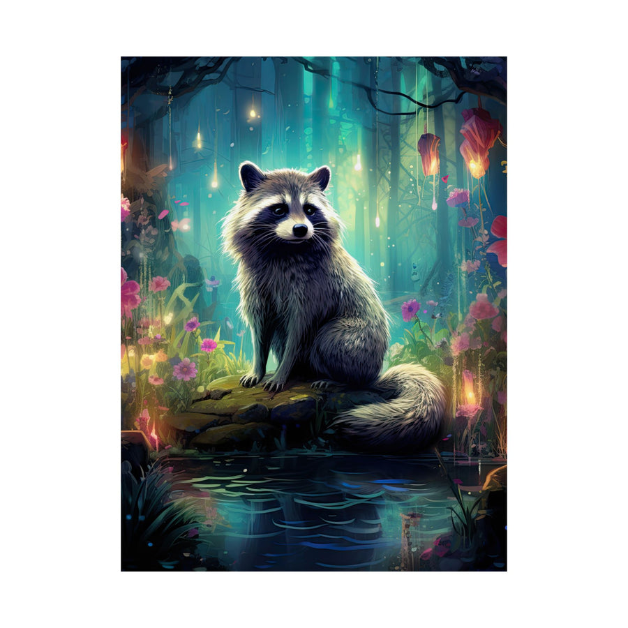 Moonlit Raccoon Enchanted Forest Matte Poster