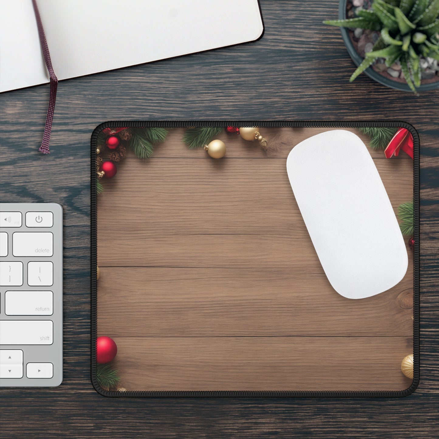 Festive Wood Holiday Mouse Pad