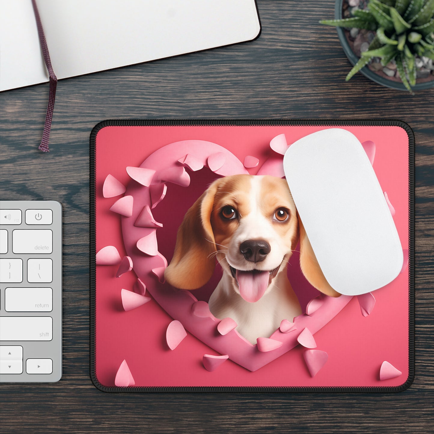 Beagle Love Heart Mouse Pad