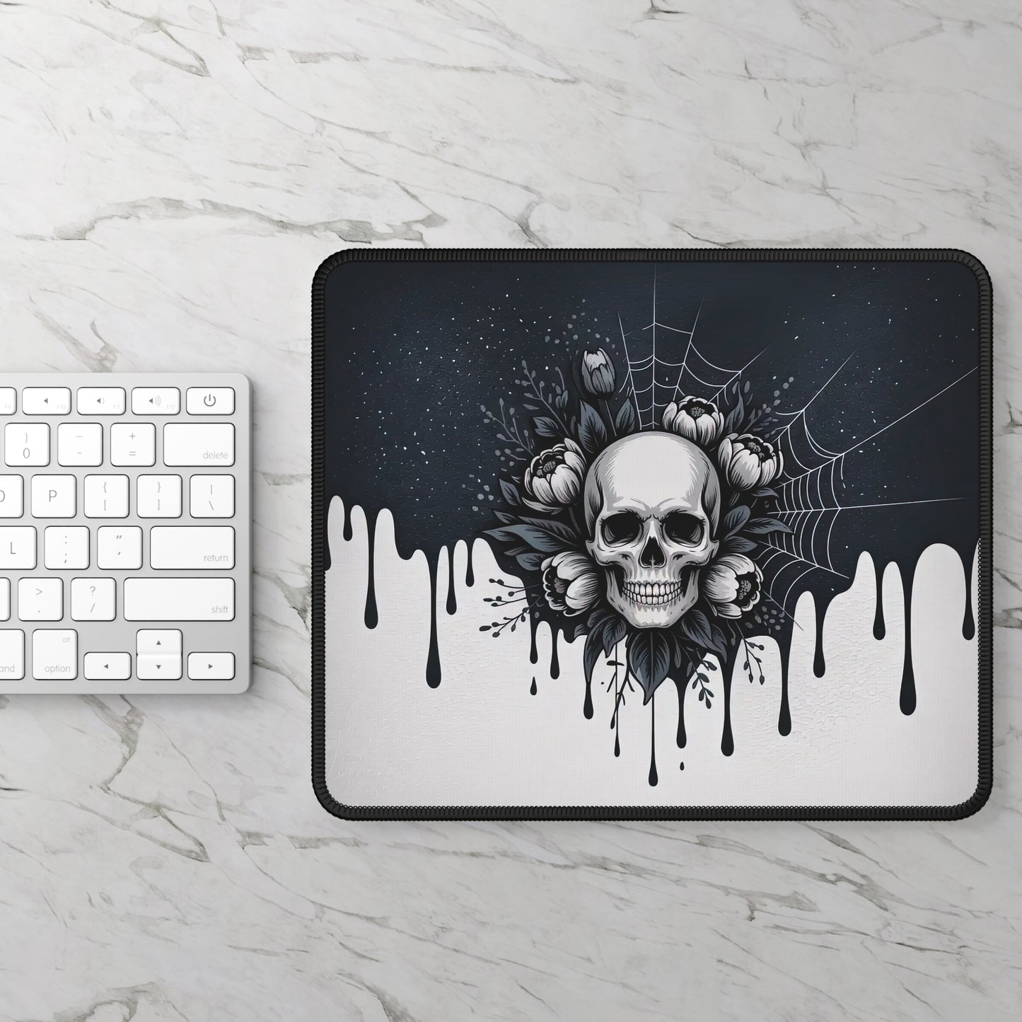 Midnight Bloom Skull Mouse Pad