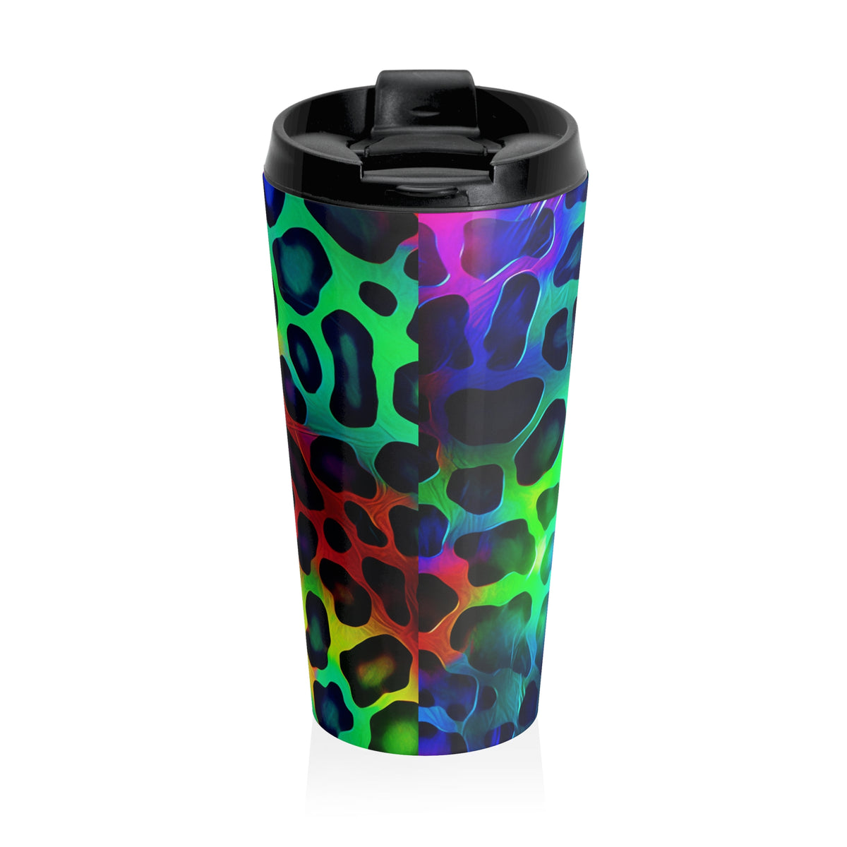 Neon Rainbow Leopard Stainless Steel Travel Mug