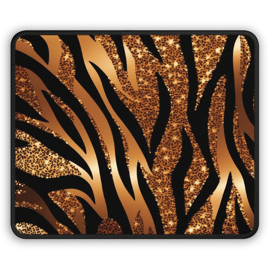 Golden Safari Mouse Pad – 9x7 Neoprene Desk Mat with Luxe Zebra and Leopard Print Design