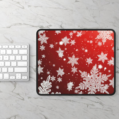 Red Winter Snowflake Mouse Pad