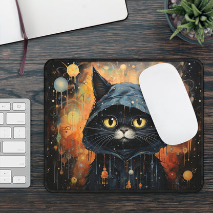 Midnight Hooded Cat Mouse Pad