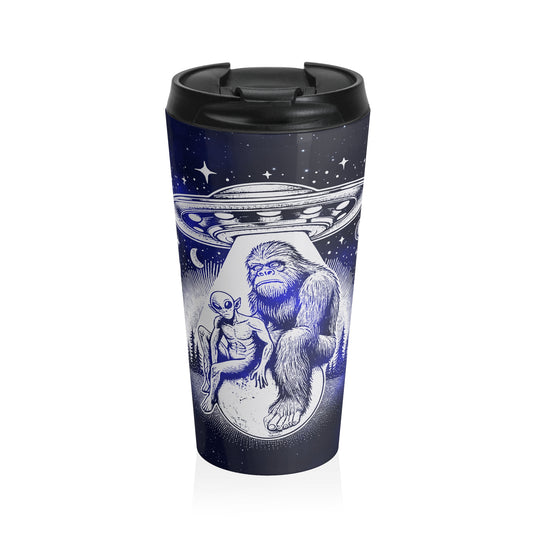 Alien and Bigfoot UFO Stainless Steel Travel Mug – 15oz
