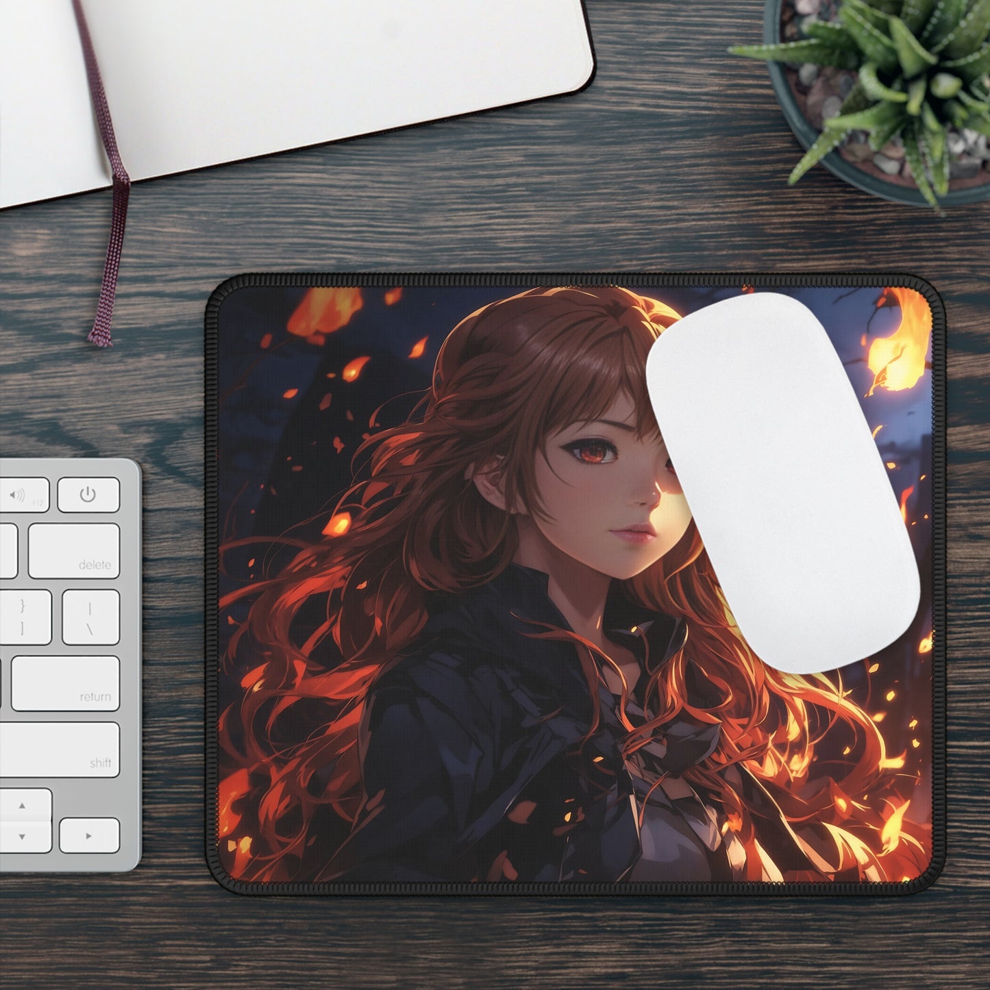 Fire Spirit Anime Girl Mouse Pad