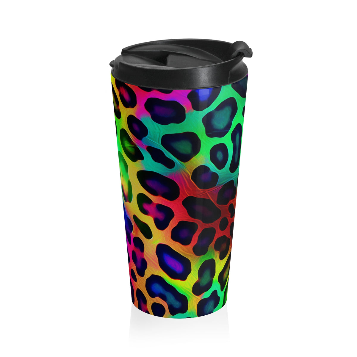 Neon Rainbow Leopard Stainless Steel Travel Mug