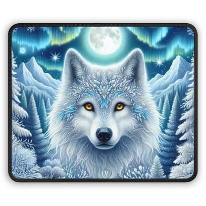 Aurora Frost Wolf Mouse Pad