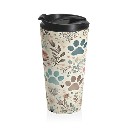 Floral Paw Prints Travel Mug