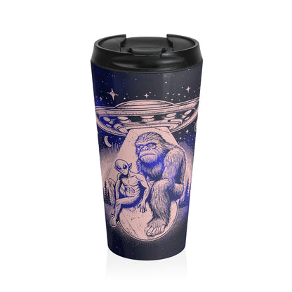 Alien and Bigfoot UFO Stainless Steel Travel Mug – 15oz
