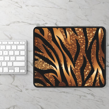 Golden Safari Mouse Pad – 9x7 Neoprene Desk Mat with Luxe Zebra and Leopard Print Design