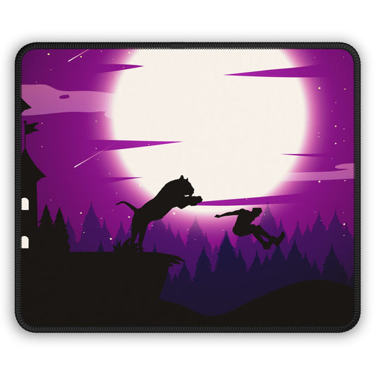 Midnight Hunt Mouse Pad – 9x7 Neoprene Desk Mat with Werewolf and Full Moon Design